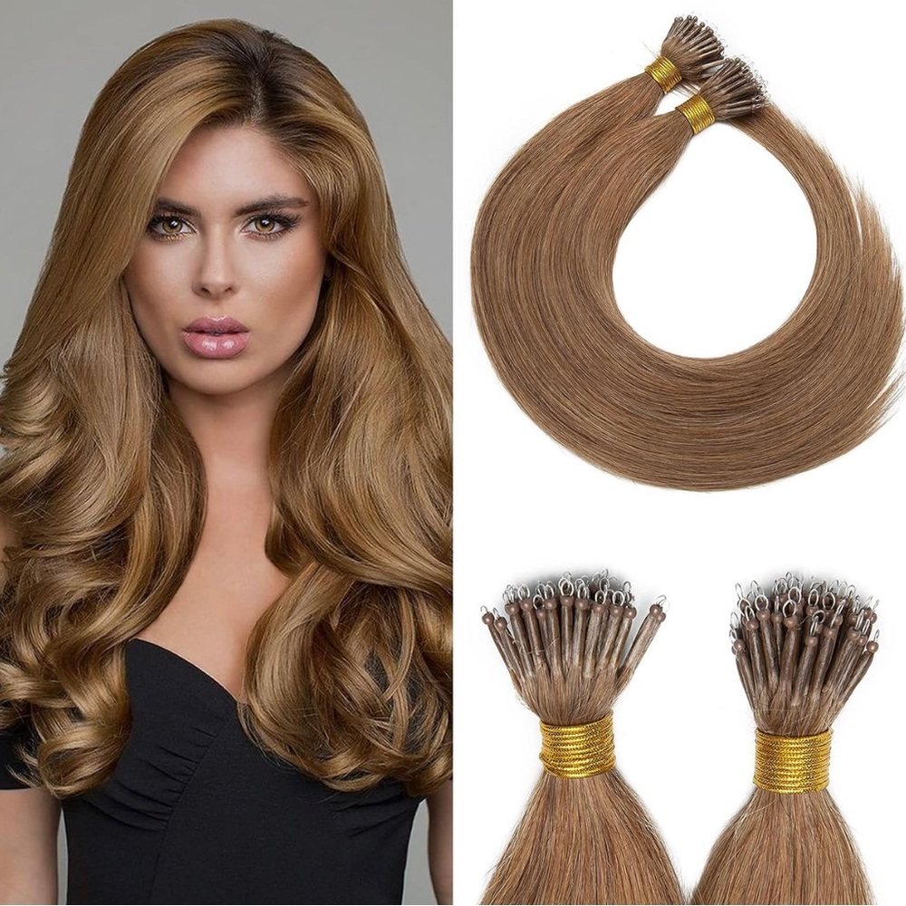 2 PACK BUNDLE Nano Bead Human Hair Extension Light Brown 16”